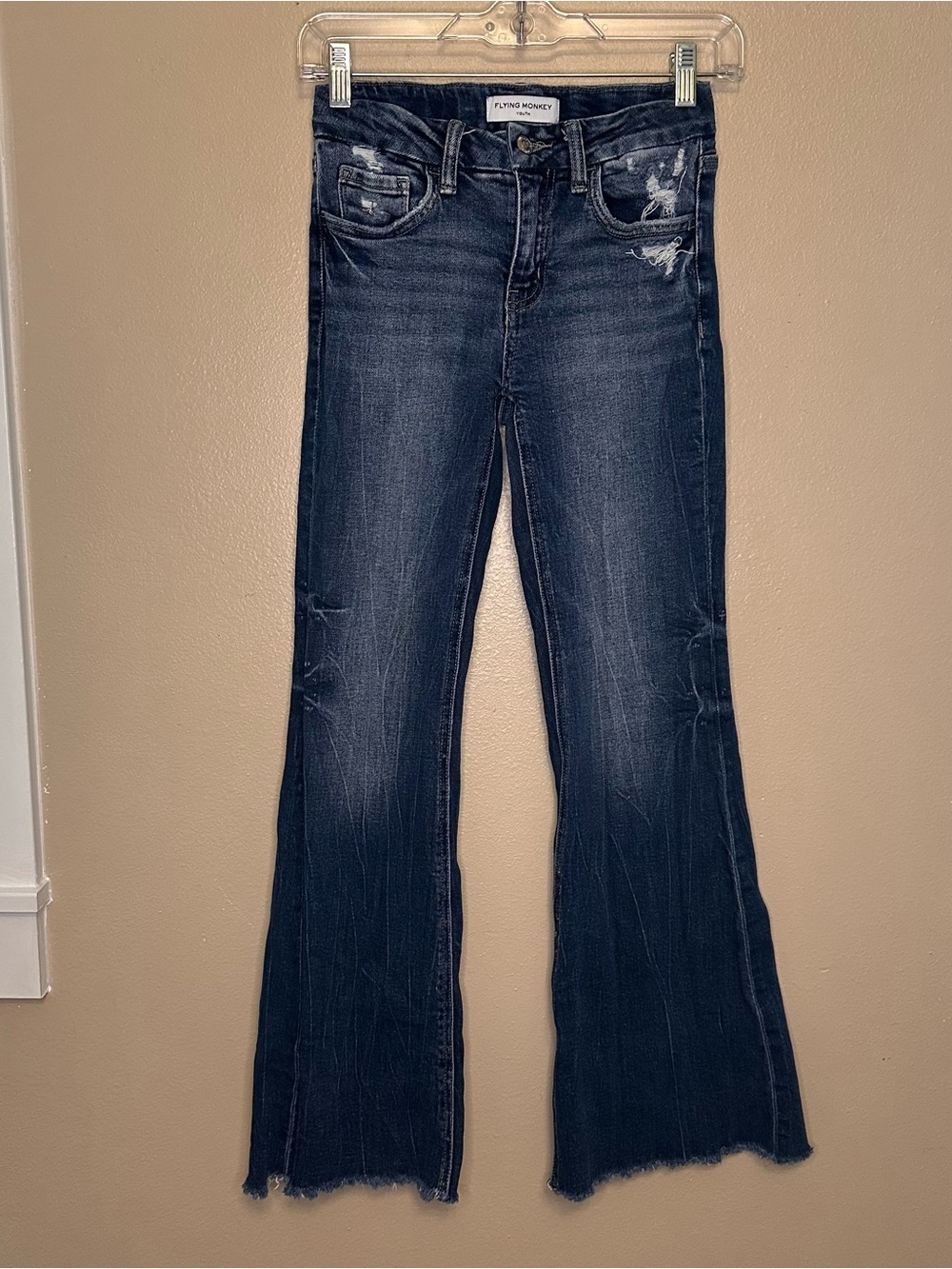Flying Monkey Youth Dark Wash Flared Distressed Jeans